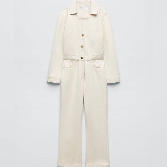 Zara Ecru Denim Jumpsuit Romper New - Picture 10 of 16